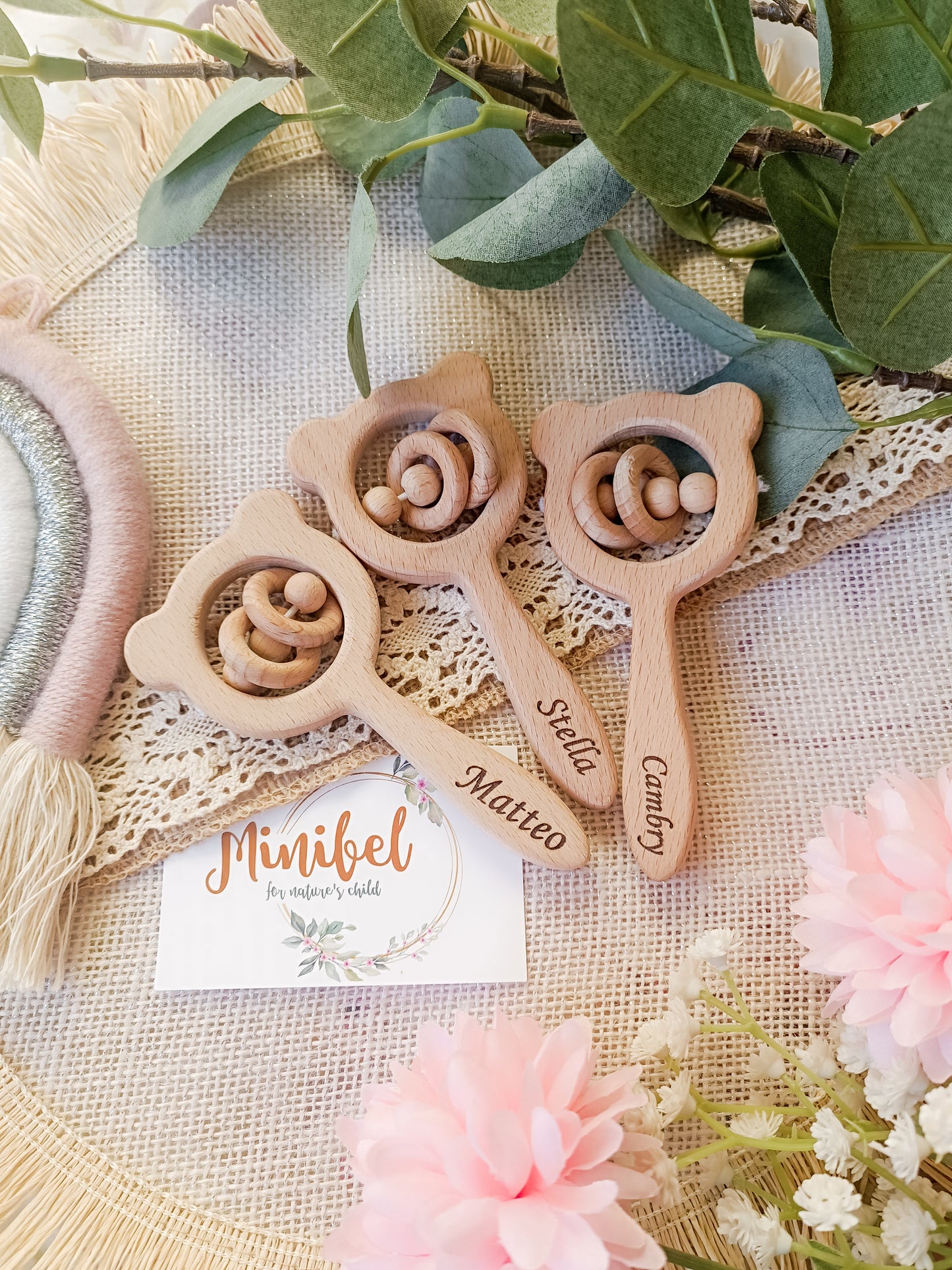 Personalised Wooden Baby Rattles