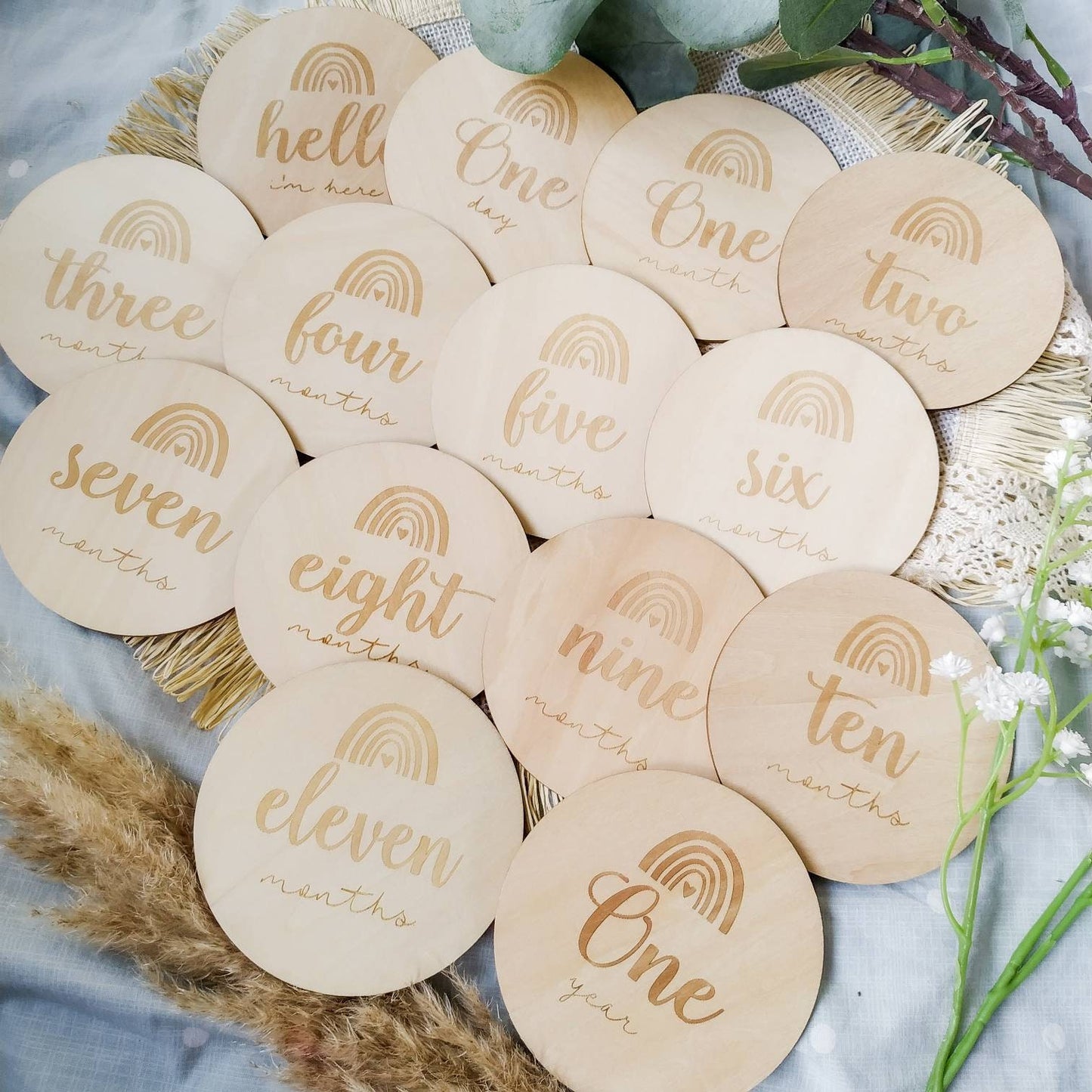 Wooden Baby Milestone Discs - Rainbow